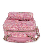 Mini Phone Holder Backpack with Chain Pink Multicolor Tweed Light Gold Hardware