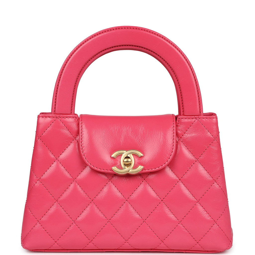 Small Kelly Shopper Dark Pink Shiny Aged Calfskin Brushed Gold Hardware