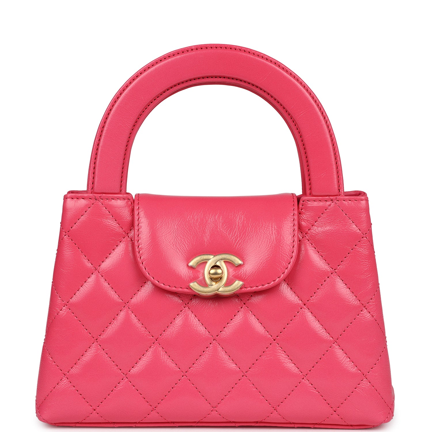 Small Kelly Shopper Dark Pink Shiny Aged Calfskin Brushed Gold Hardware