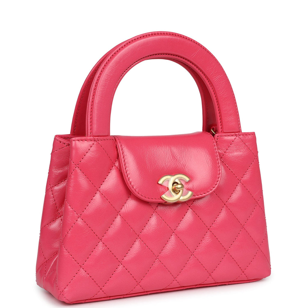Small Kelly Shopper Dark Pink Shiny Aged Calfskin Brushed Gold Hardware