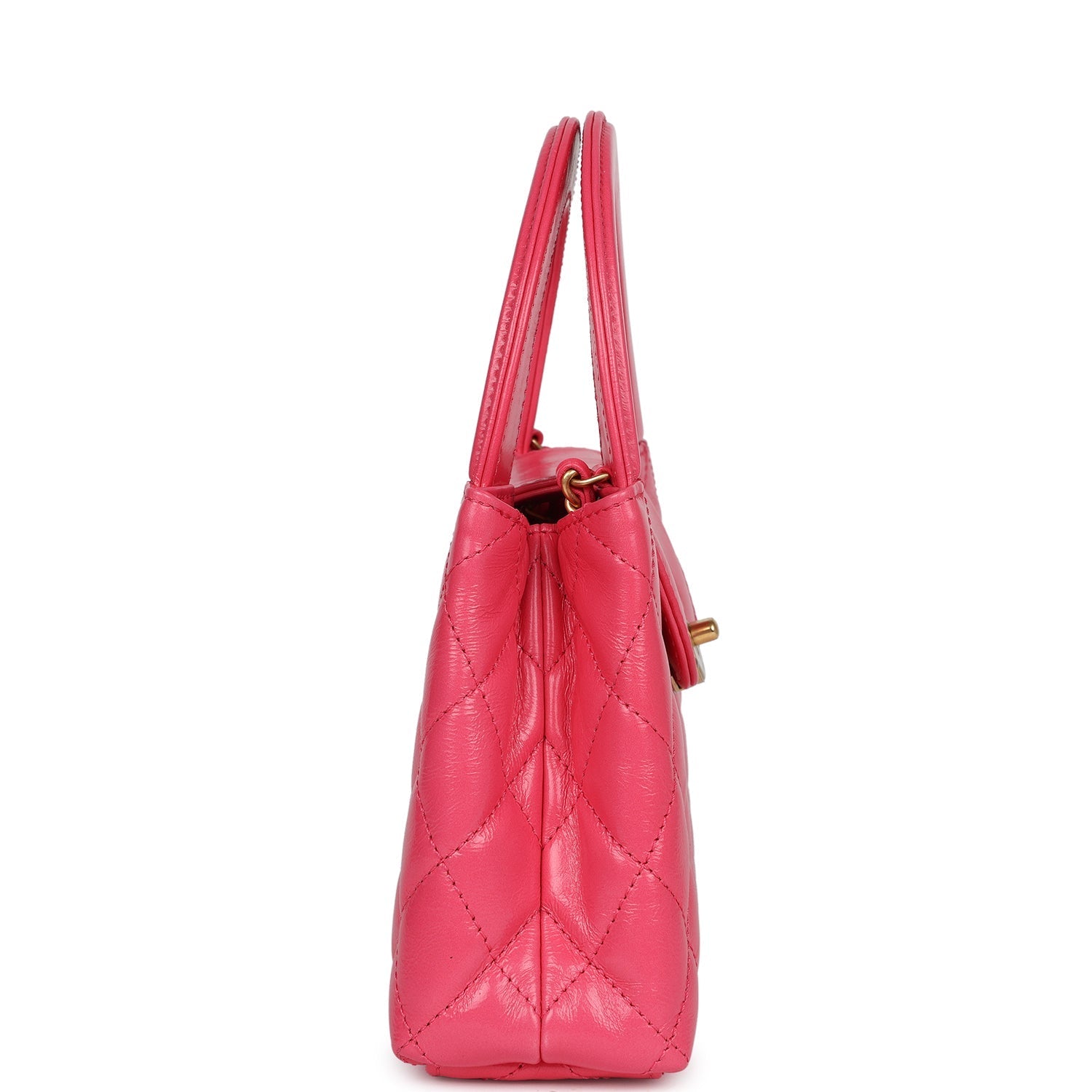 Small Kelly Shopper Dark Pink Shiny Aged Calfskin Brushed Gold Hardware