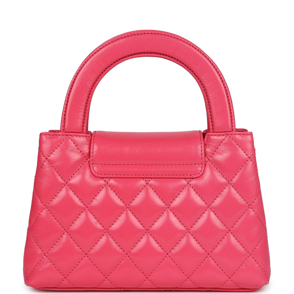 Small Kelly Shopper Dark Pink Shiny Aged Calfskin Brushed Gold Hardware