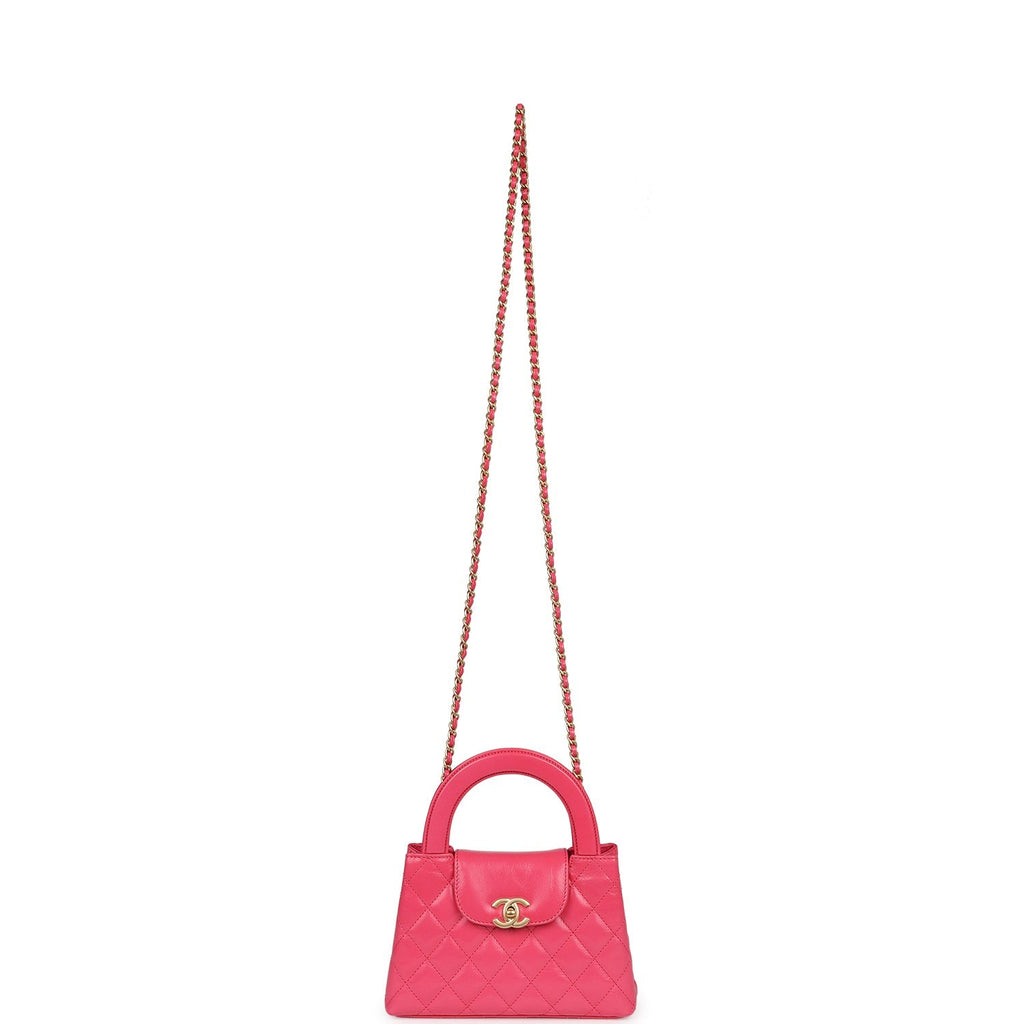 Small Kelly Shopper Dark Pink Shiny Aged Calfskin Brushed Gold Hardware