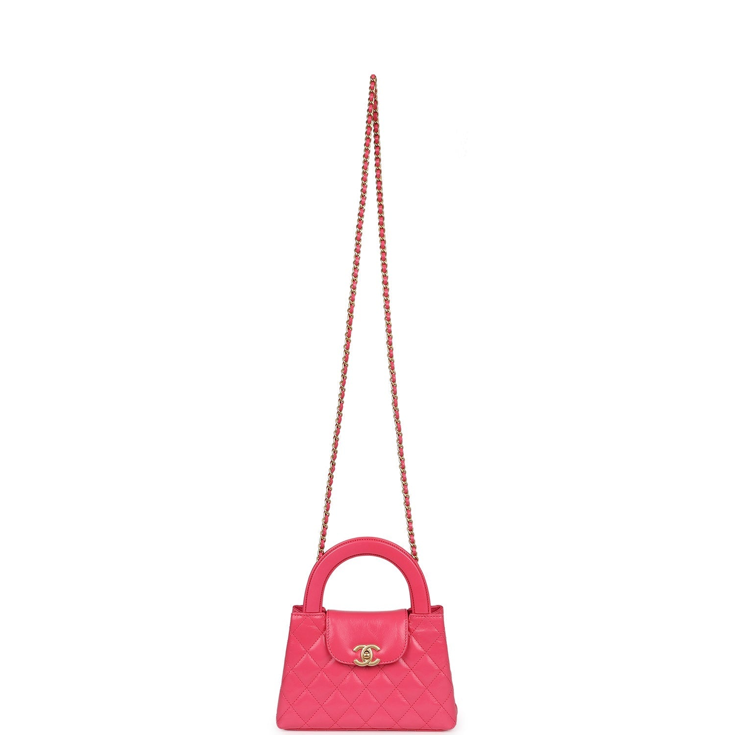 Small Kelly Shopper Dark Pink Shiny Aged Calfskin Brushed Gold Hardware