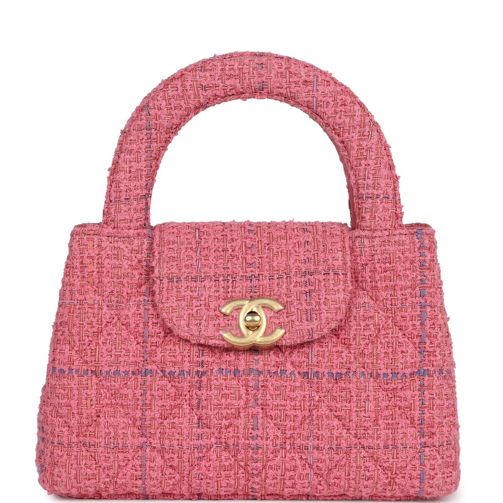 Small Kelly Shopper Pink Tweed Brushed Gold Hardware
