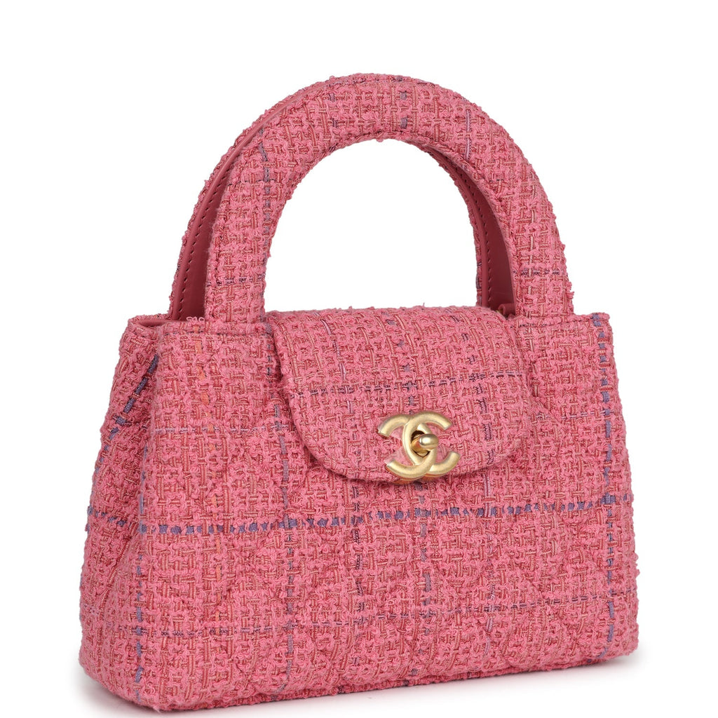 Small Kelly Shopper Pink Tweed Brushed Gold Hardware