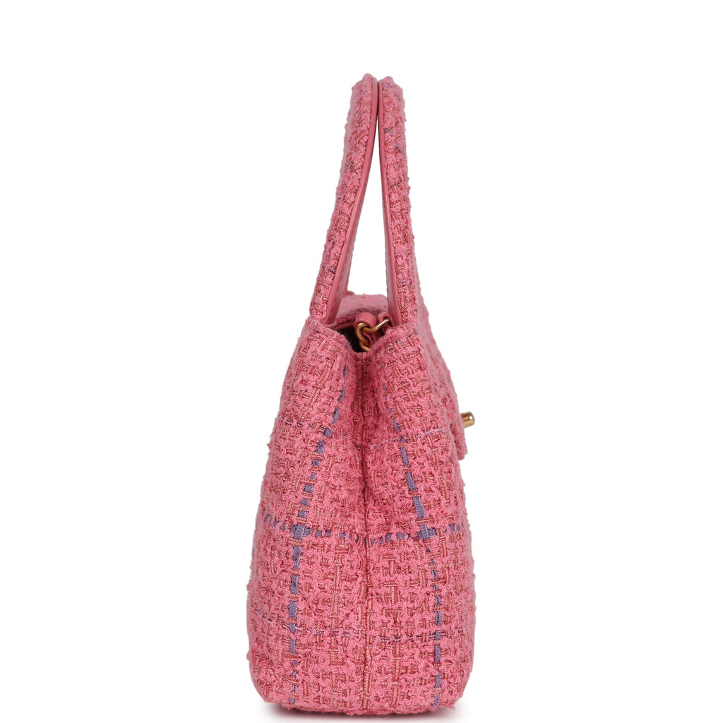 Small Kelly Shopper Pink Tweed Brushed Gold Hardware