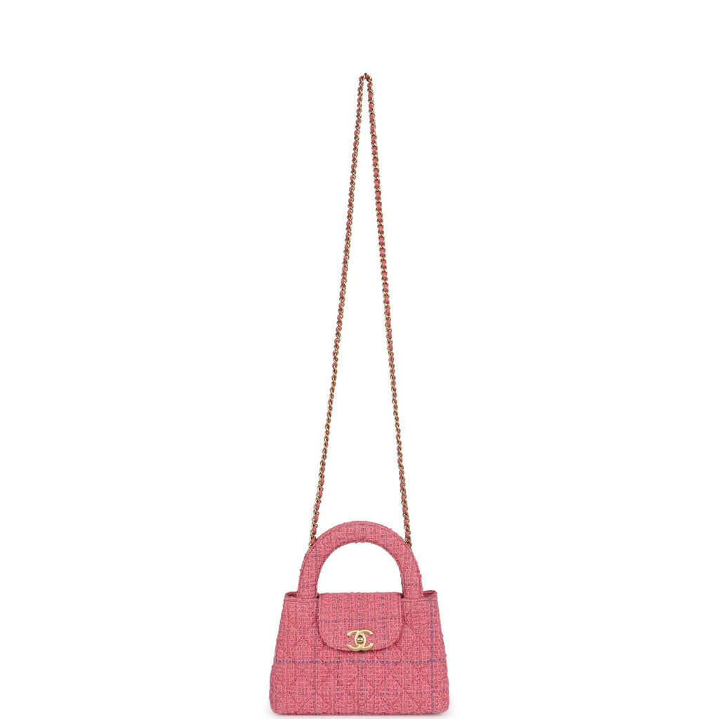 Small Kelly Shopper Pink Tweed Brushed Gold Hardware