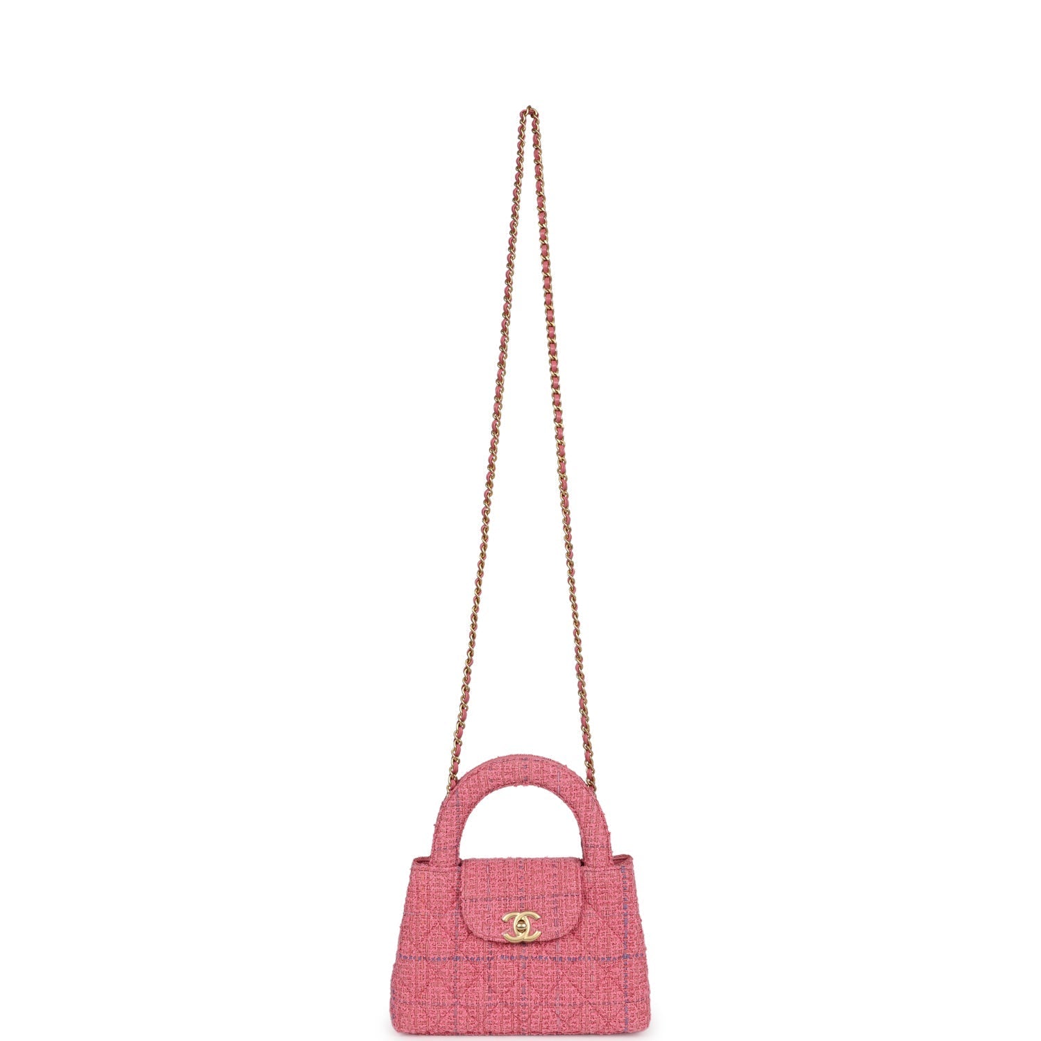 Small Kelly Shopper Pink Tweed Brushed Gold Hardware
