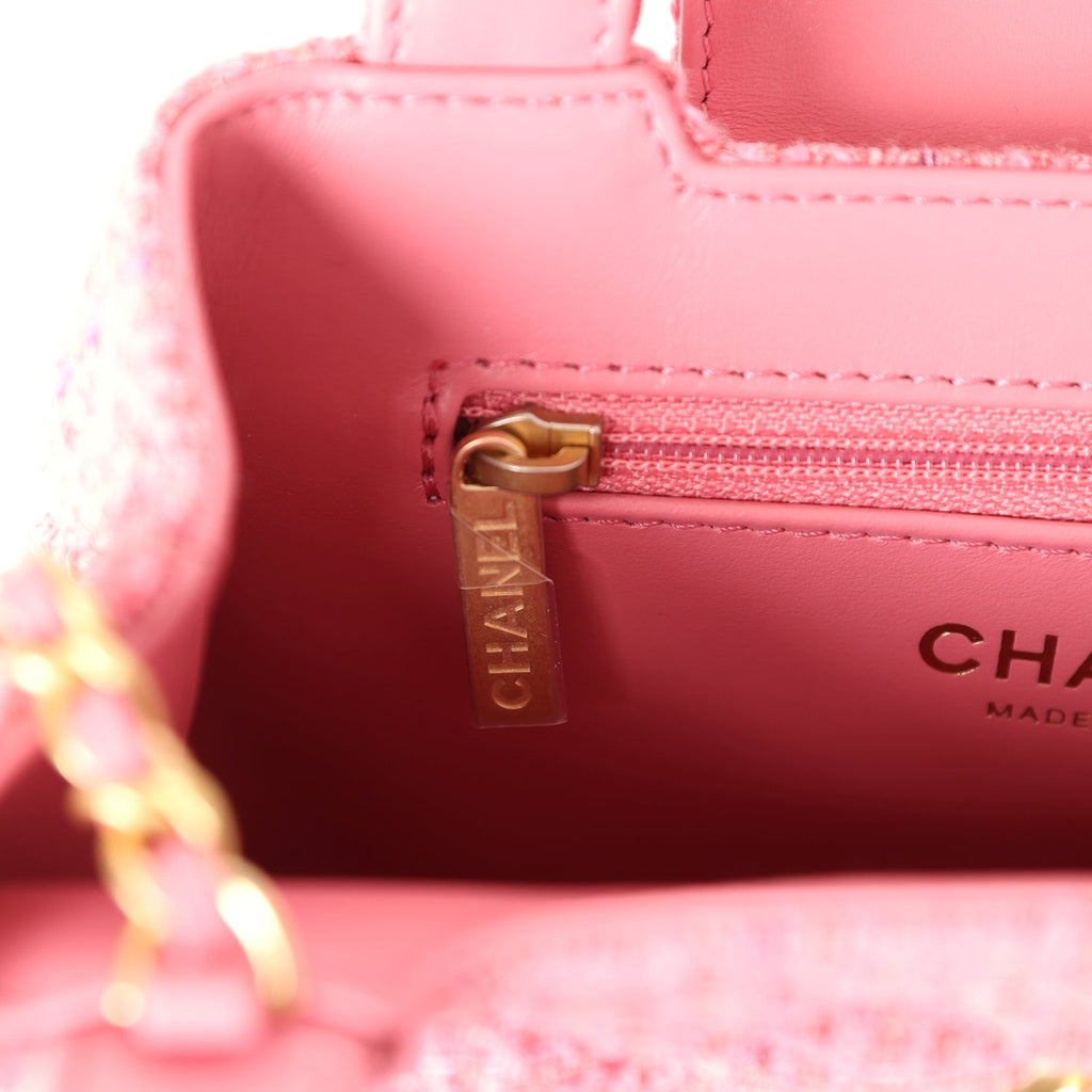 Small Kelly Shopper Pink Tweed Brushed Gold Hardware