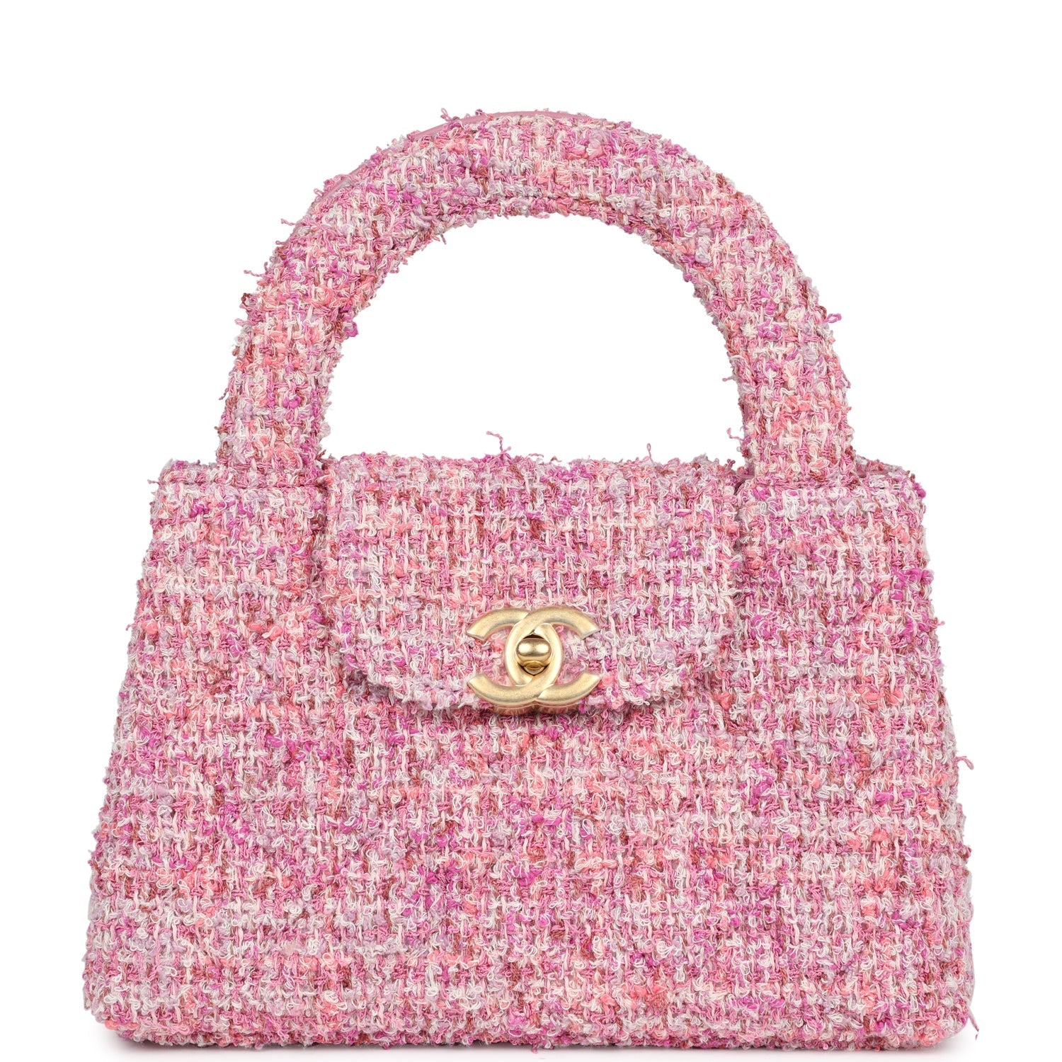 Small Kelly Shopper Pink Tweed Brushed Gold Hardware