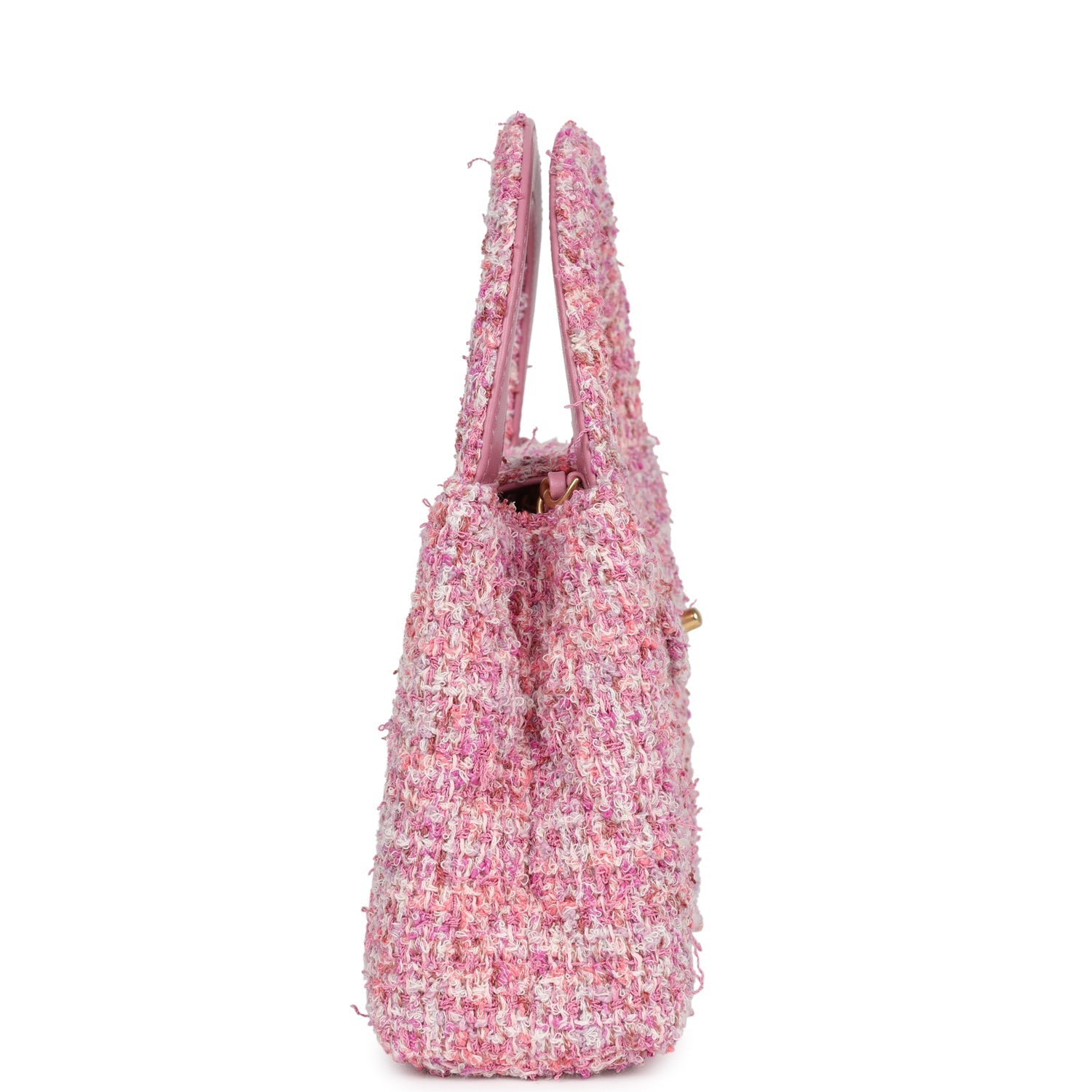Small Kelly Shopper Pink Tweed Brushed Gold Hardware