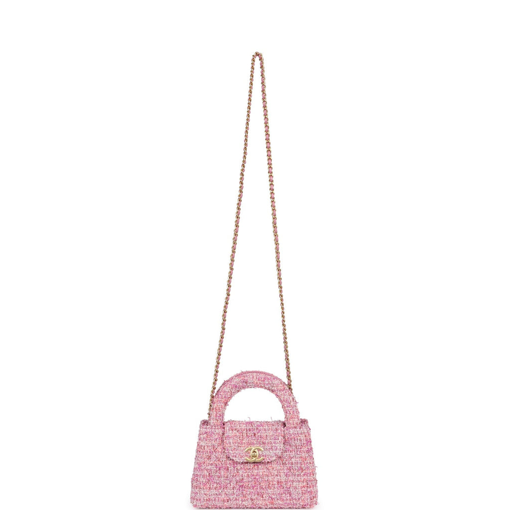 Small Kelly Shopper Pink Tweed Brushed Gold Hardware