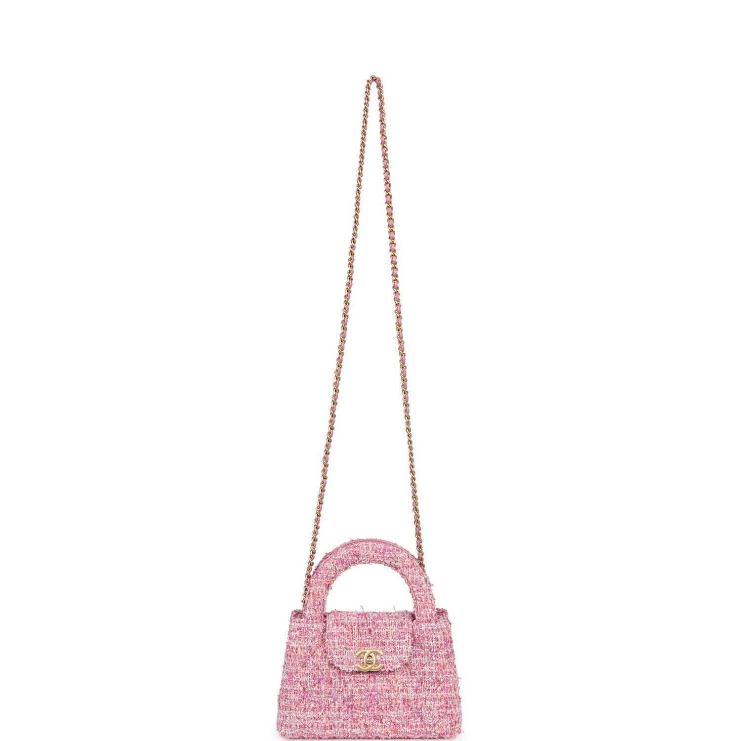 Small Kelly Shopper Pink Tweed Brushed Gold Hardware