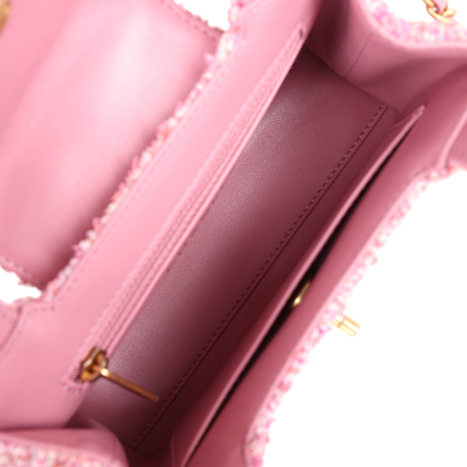Small Kelly Shopper Pink Tweed Brushed Gold Hardware