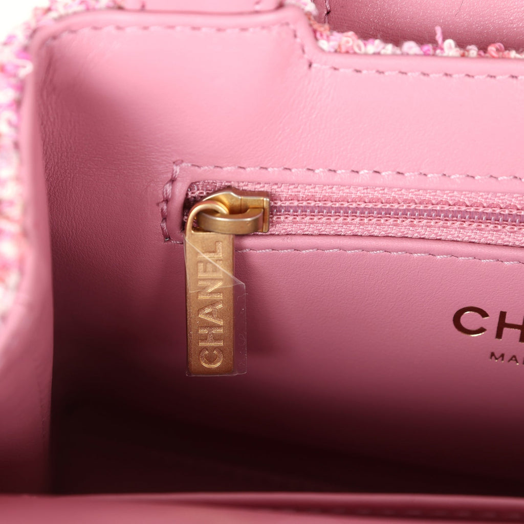 Small Kelly Shopper Pink Tweed Brushed Gold Hardware