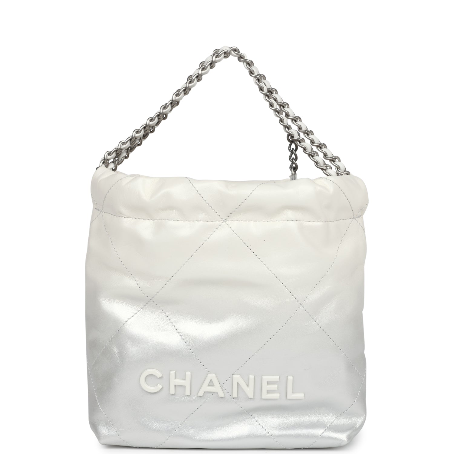 Mini 22 Bag White and Silver Ombre Metallic Calfskin Silver Hardware