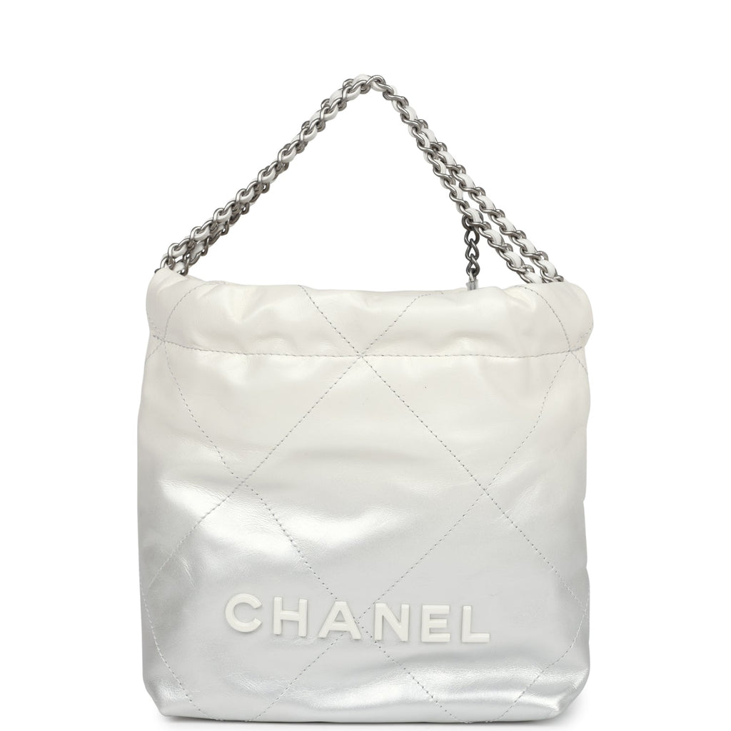 Mini 22 Bag White and Silver Ombre Metallic Calfskin Silver Hardware
