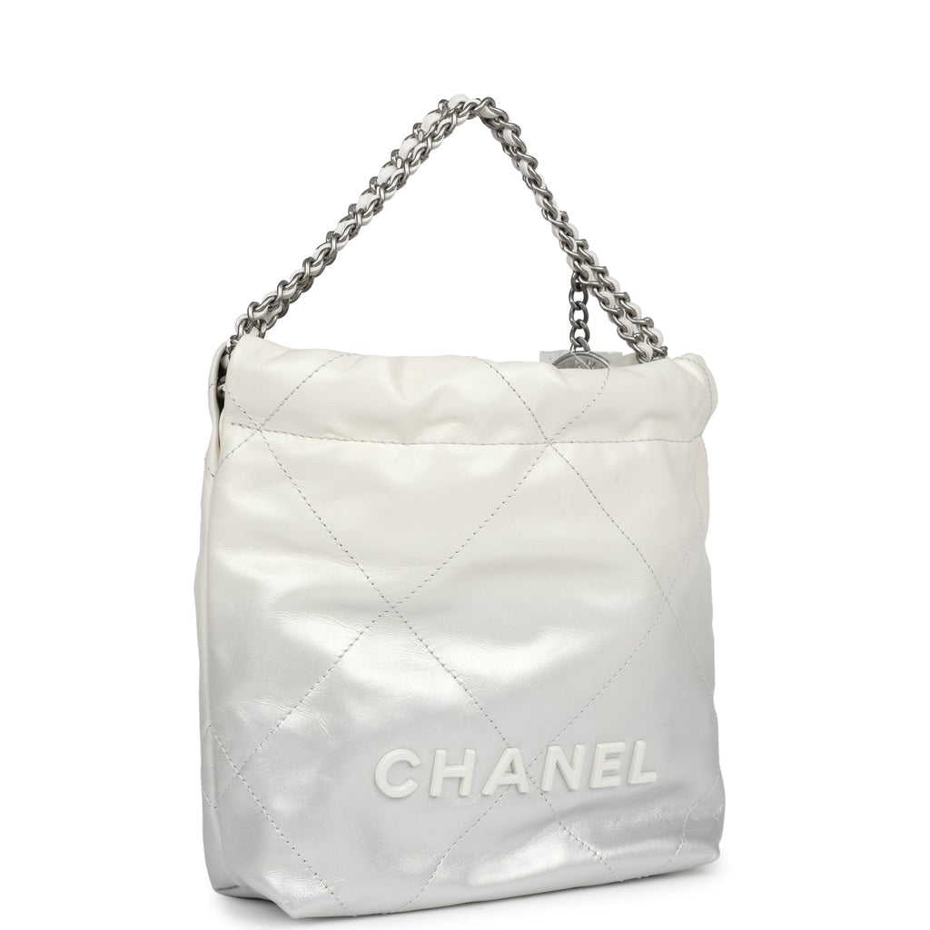 Mini 22 Bag White and Silver Ombre Metallic Calfskin Silver Hardware