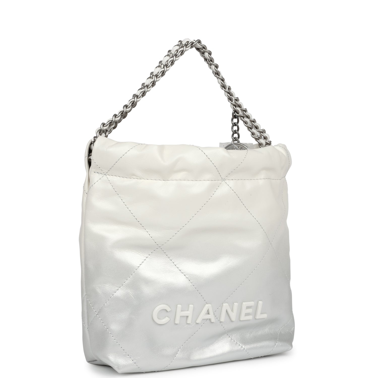 Mini 22 Bag White and Silver Ombre Metallic Calfskin Silver Hardware