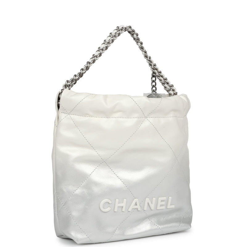 Mini 22 Bag White and Silver Ombre Metallic Calfskin Silver Hardware