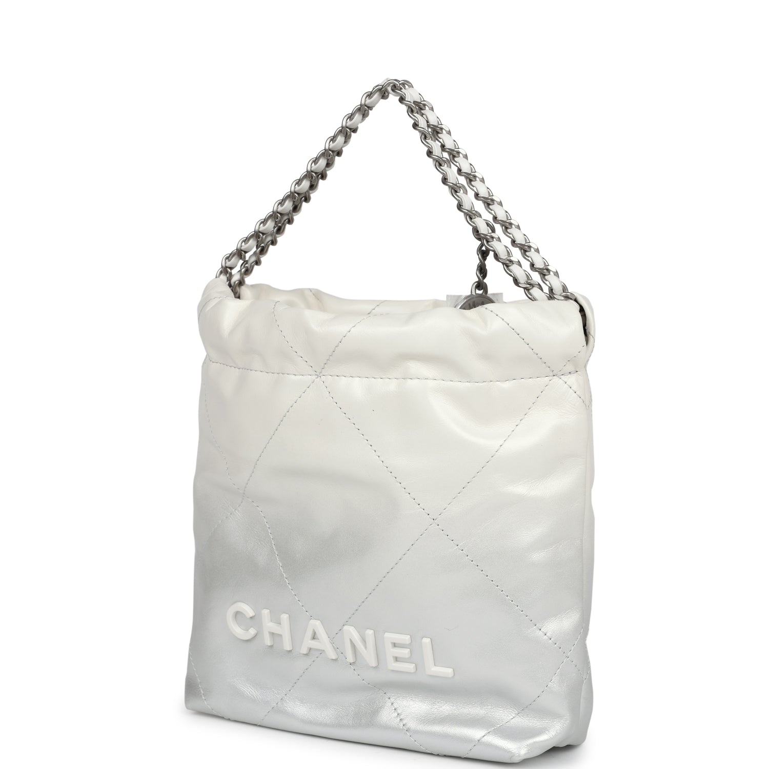 Mini 22 Bag White and Silver Ombre Metallic Calfskin Silver Hardware