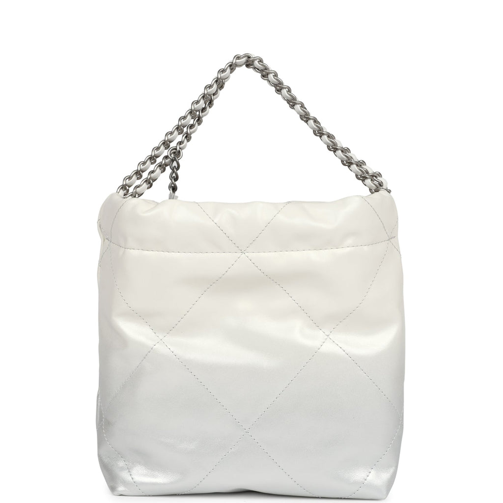 Mini 22 Bag White and Silver Ombre Metallic Calfskin Silver Hardware