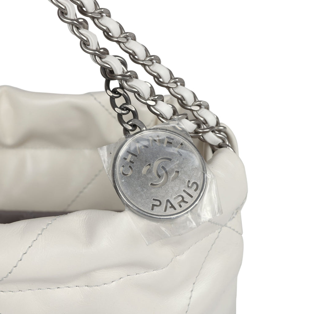 Mini 22 Bag White and Silver Ombre Metallic Calfskin Silver Hardware