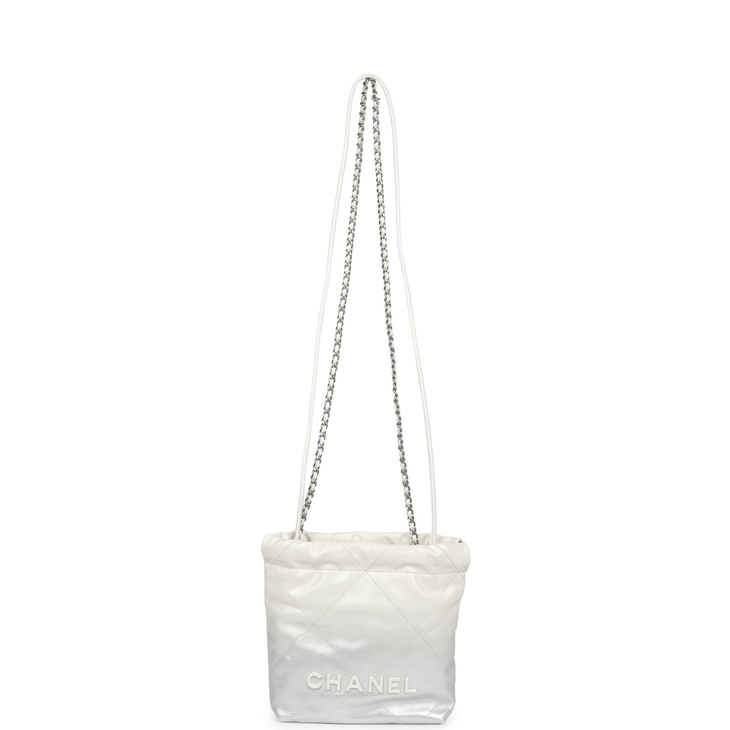 Mini 22 Bag White and Silver Ombre Metallic Calfskin Silver Hardware