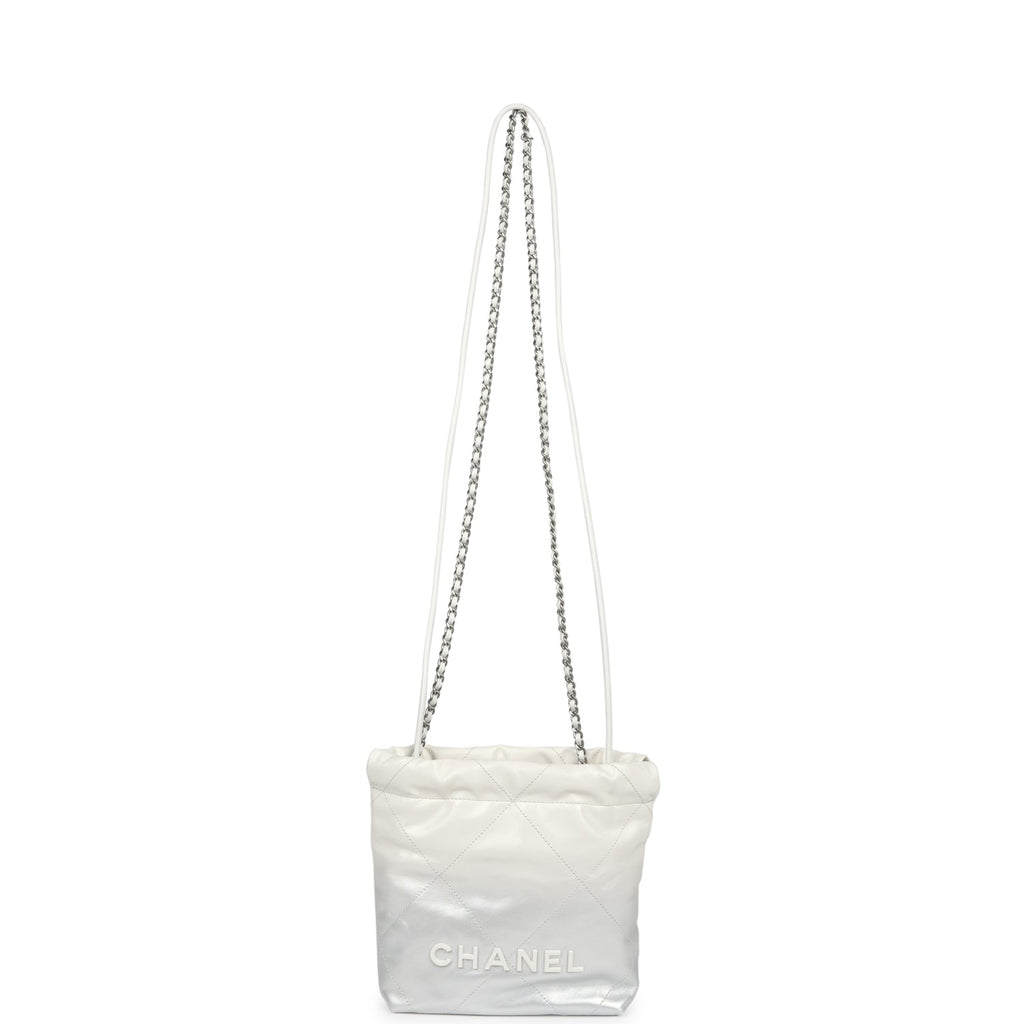 Mini 22 Bag White and Silver Ombre Metallic Calfskin Silver Hardware