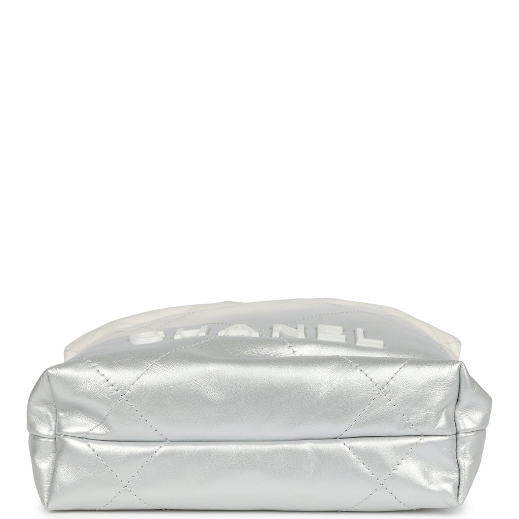 Mini 22 Bag White and Silver Ombre Metallic Calfskin Silver Hardware