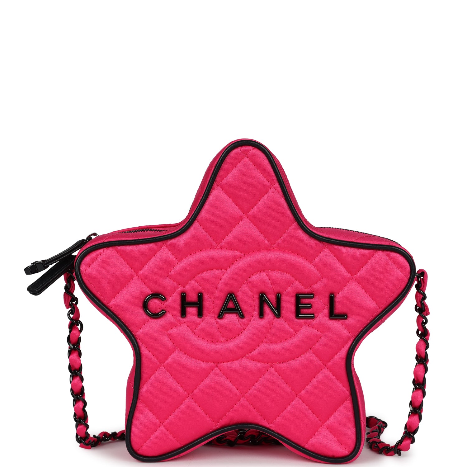 CC Star Bag Fuchsia and Black Satin Black Metal Hardware