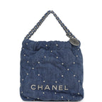 Mini 22 Bag Blue Studded Denim Silver Hardware