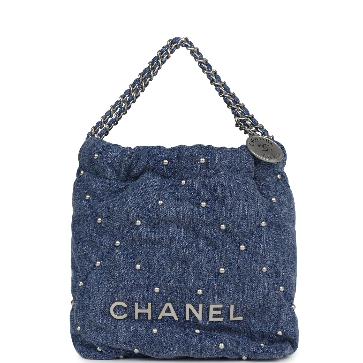 Mini 22 Bag Blue Studded Denim Silver Hardware