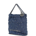 Mini 22 Bag Blue Studded Denim Silver Hardware