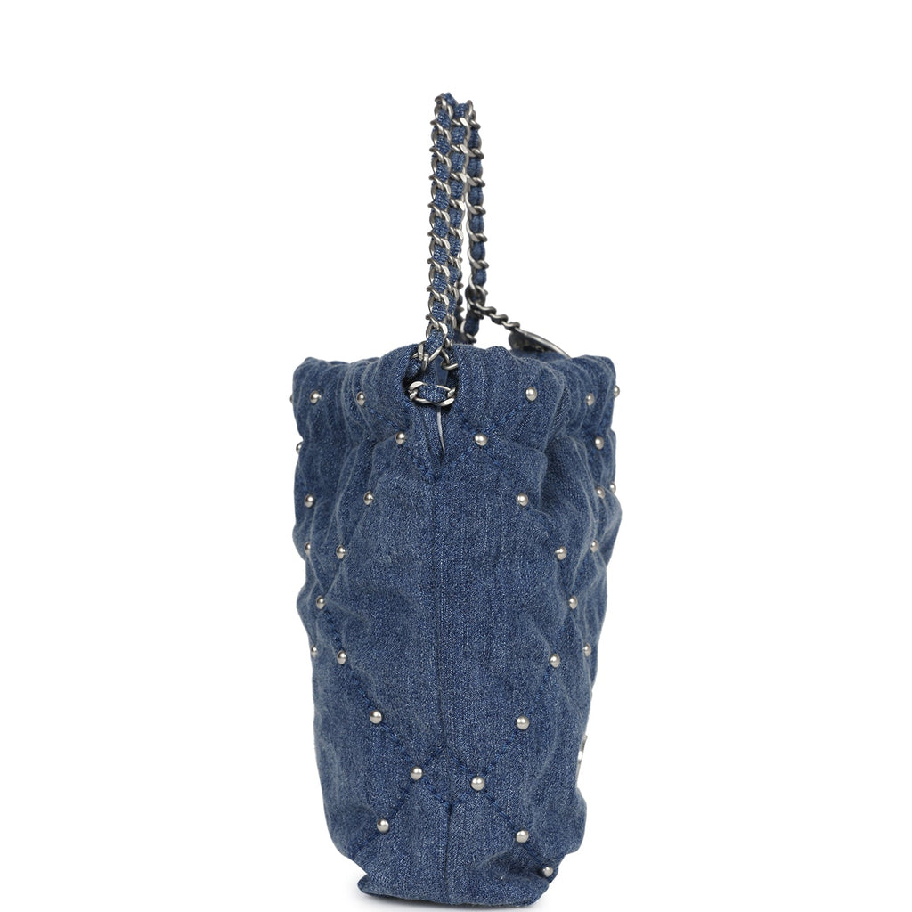 Mini 22 Bag Blue Studded Denim Silver Hardware