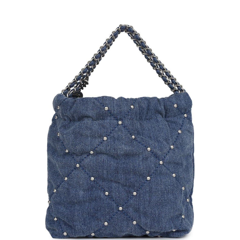 Mini 22 Bag Blue Studded Denim Silver Hardware