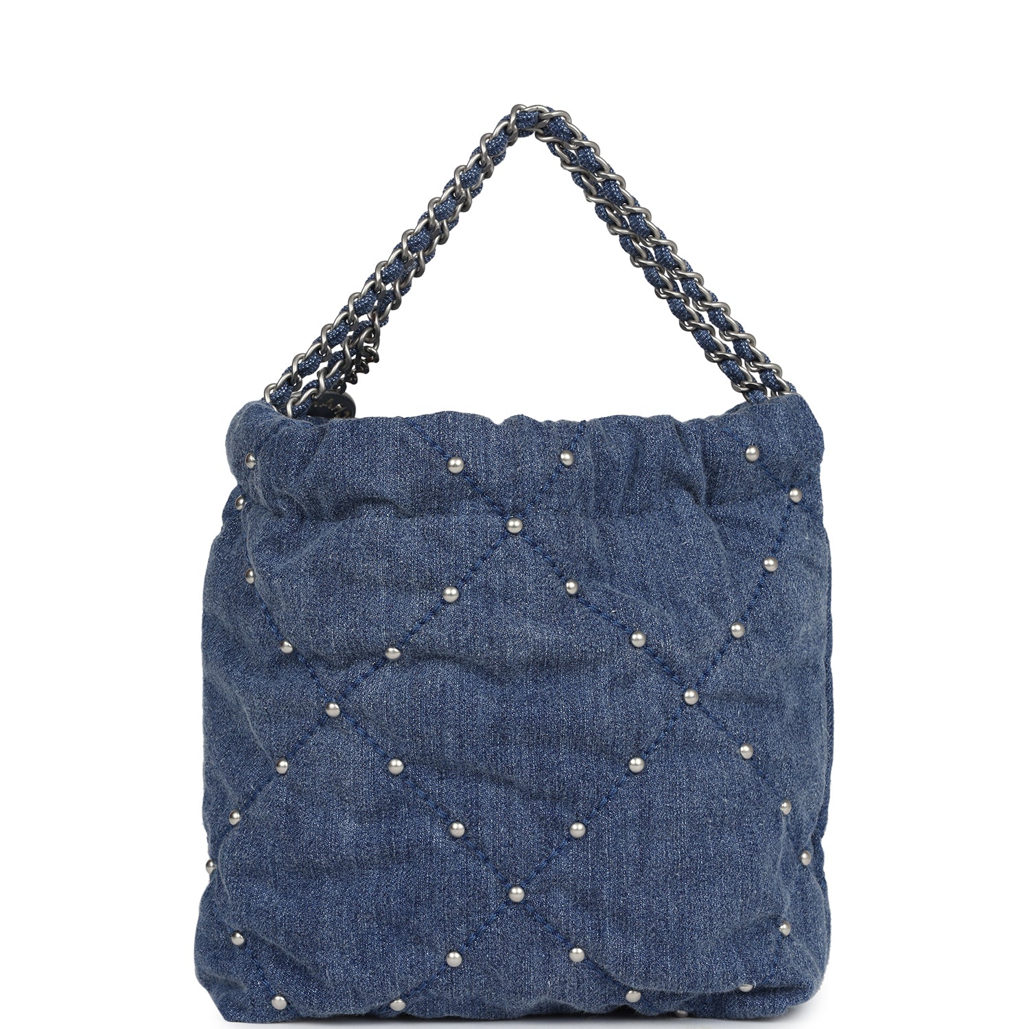 Mini 22 Bag Blue Studded Denim Silver Hardware