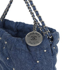 Mini 22 Bag Blue Studded Denim Silver Hardware