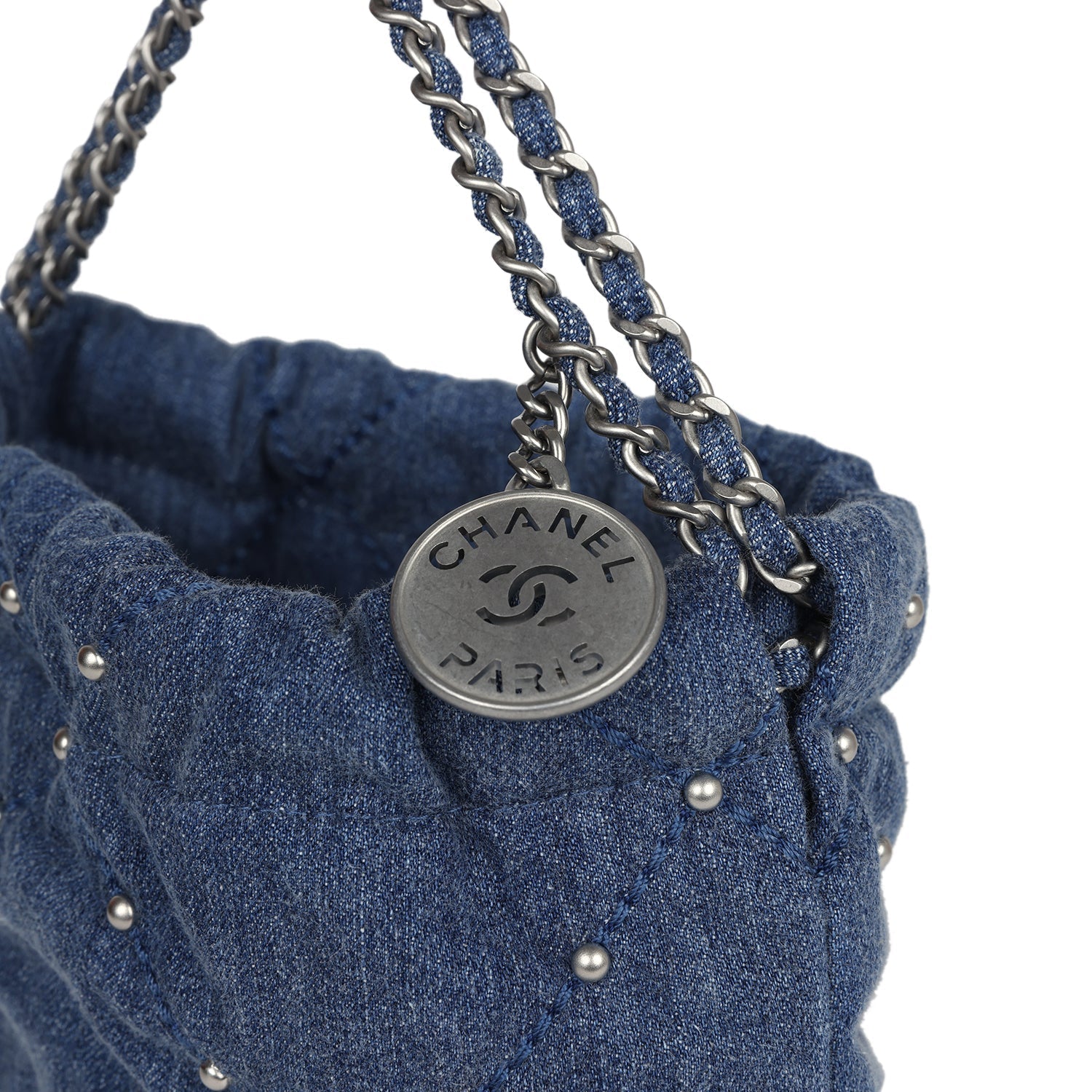 Mini 22 Bag Blue Studded Denim Silver Hardware