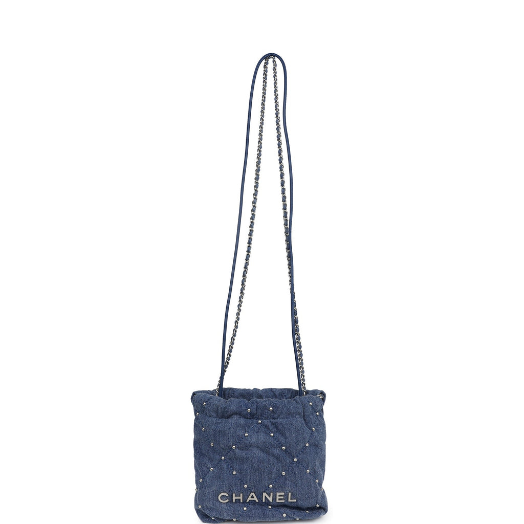 Mini 22 Bag Blue Studded Denim Silver Hardware