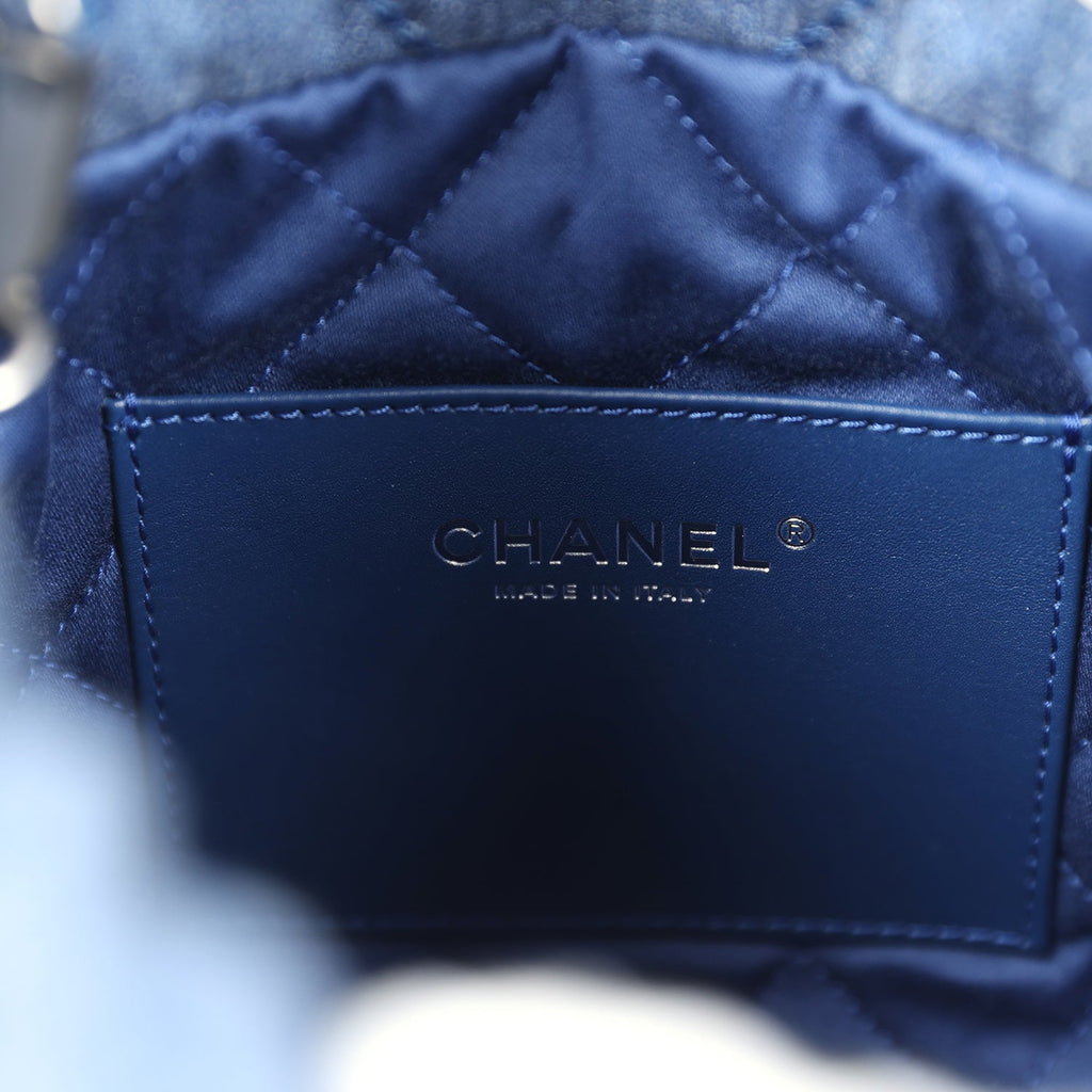Mini 22 Bag Blue Studded Denim Silver Hardware