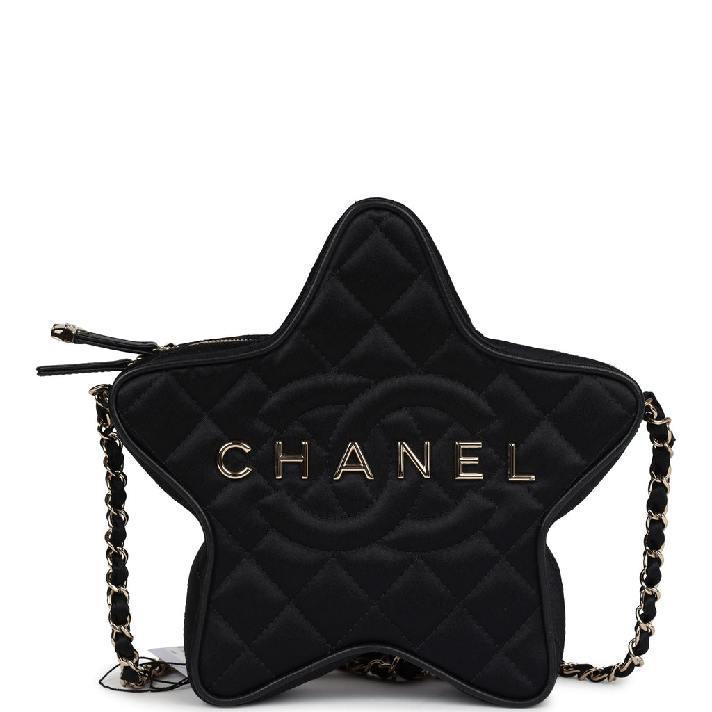 Star Bag Black Satin Light Gold Hardware