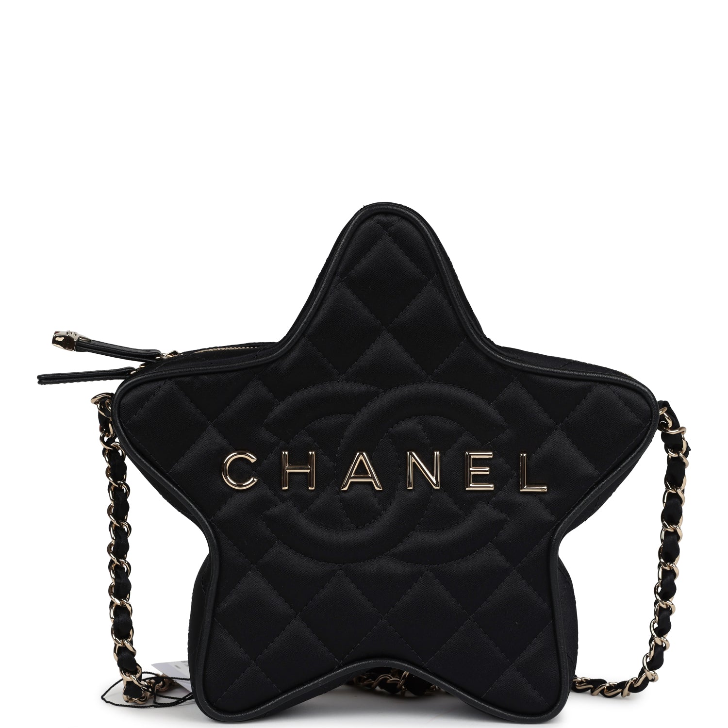 Star Bag Black Satin Light Gold Hardware