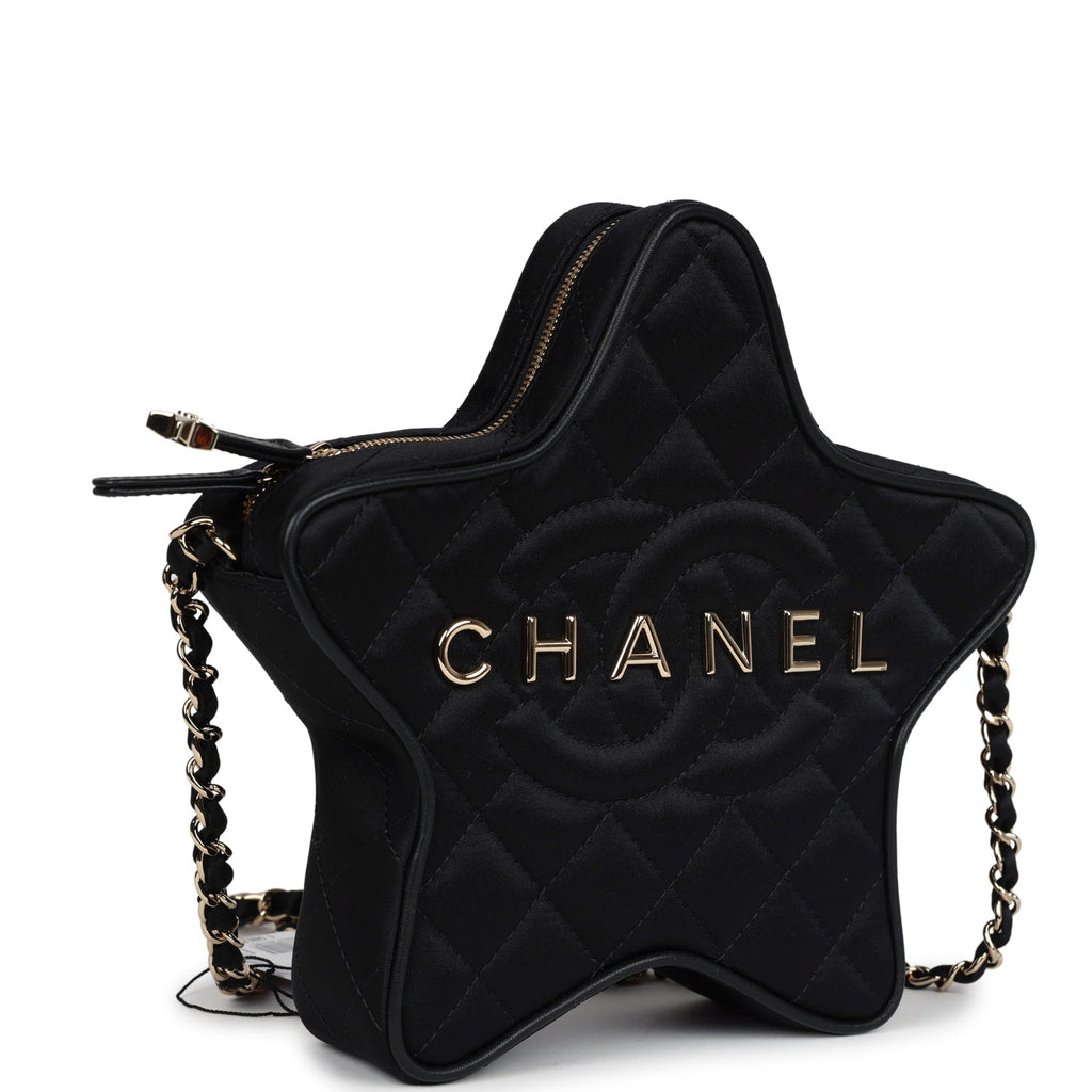 Star Bag Black Satin Light Gold Hardware