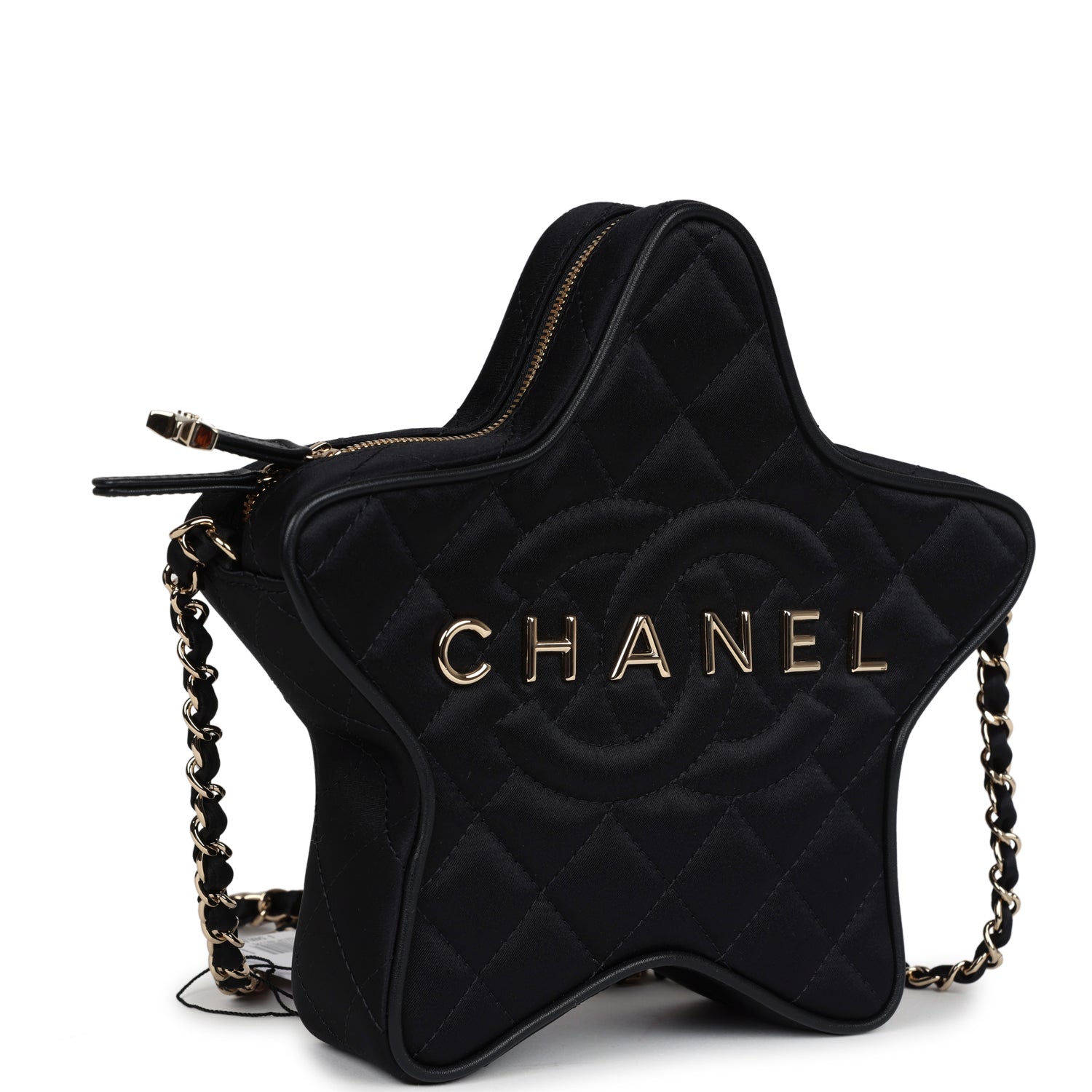 Star Bag Black Satin Light Gold Hardware