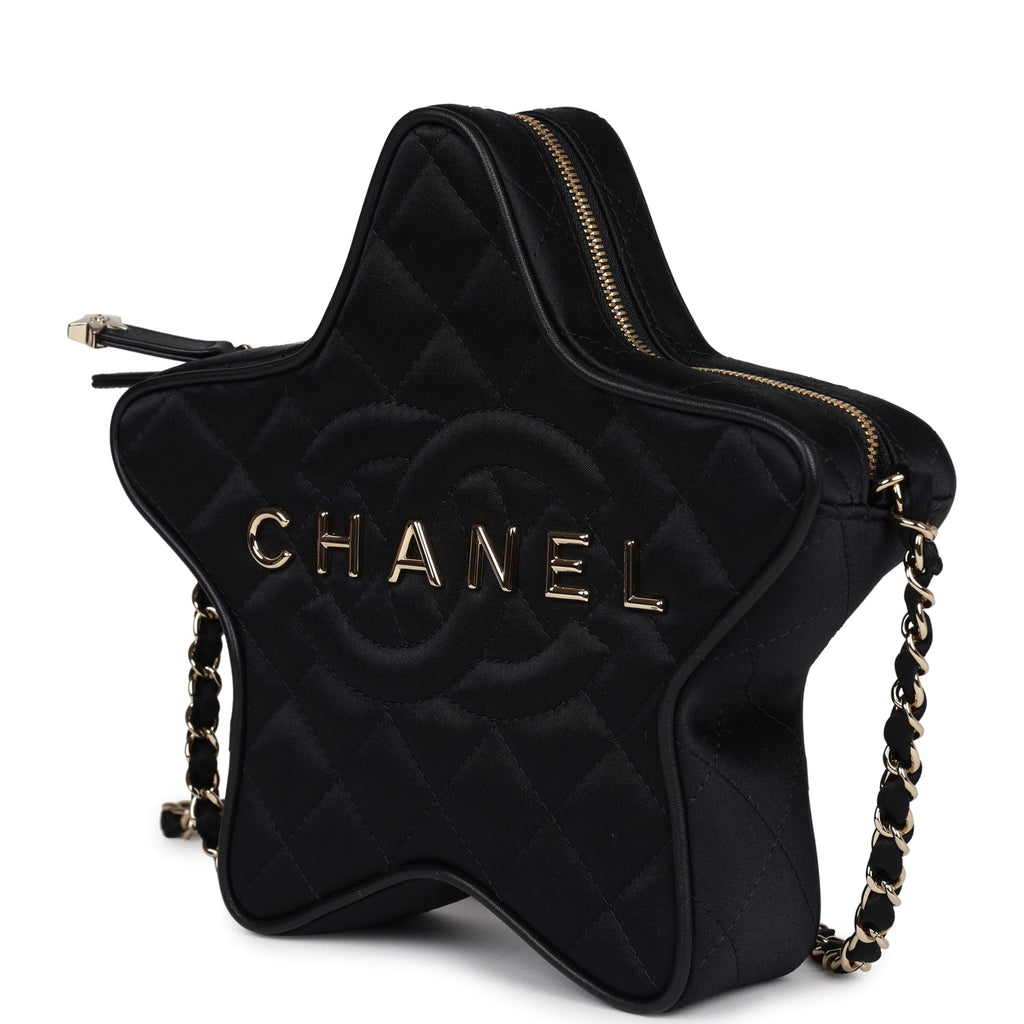Star Bag Black Satin Light Gold Hardware