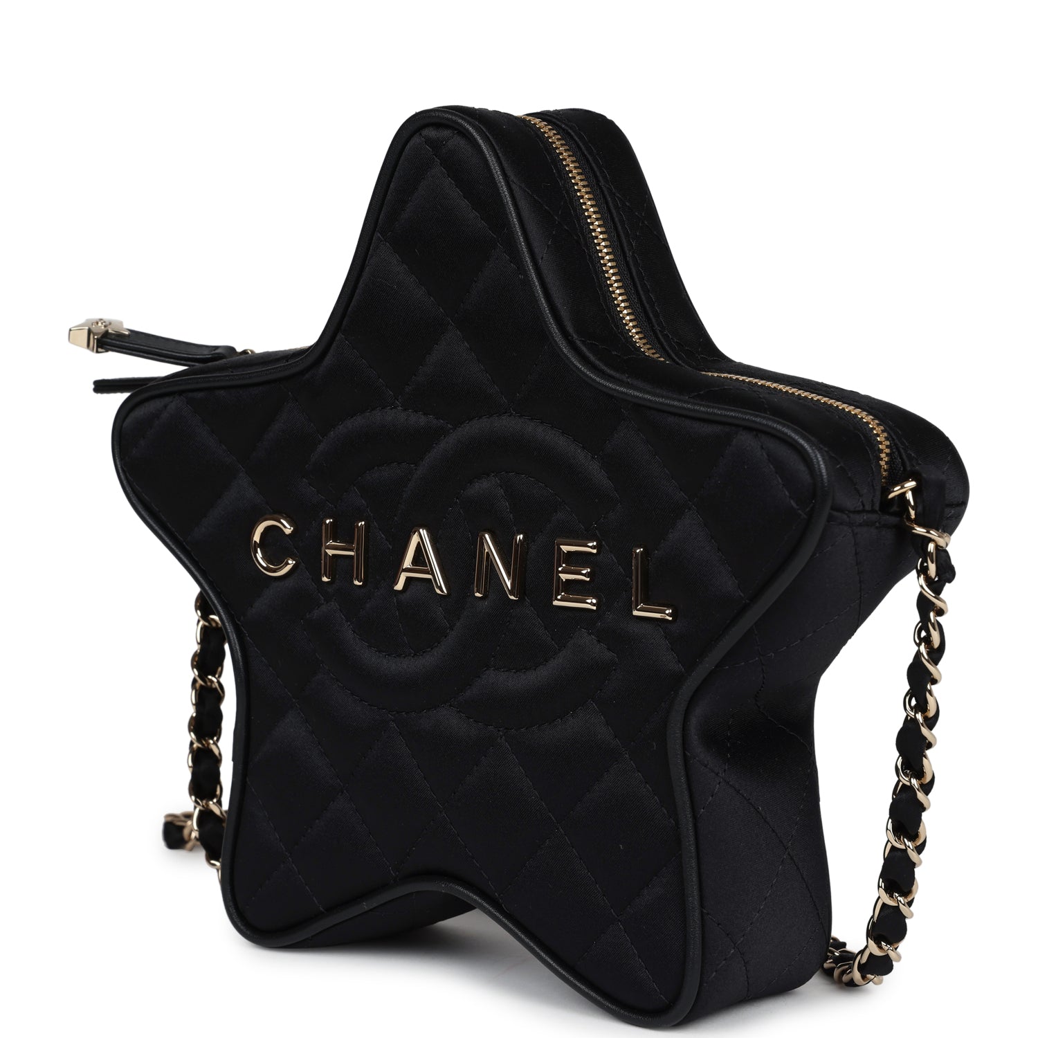 Star Bag Black Satin Light Gold Hardware
