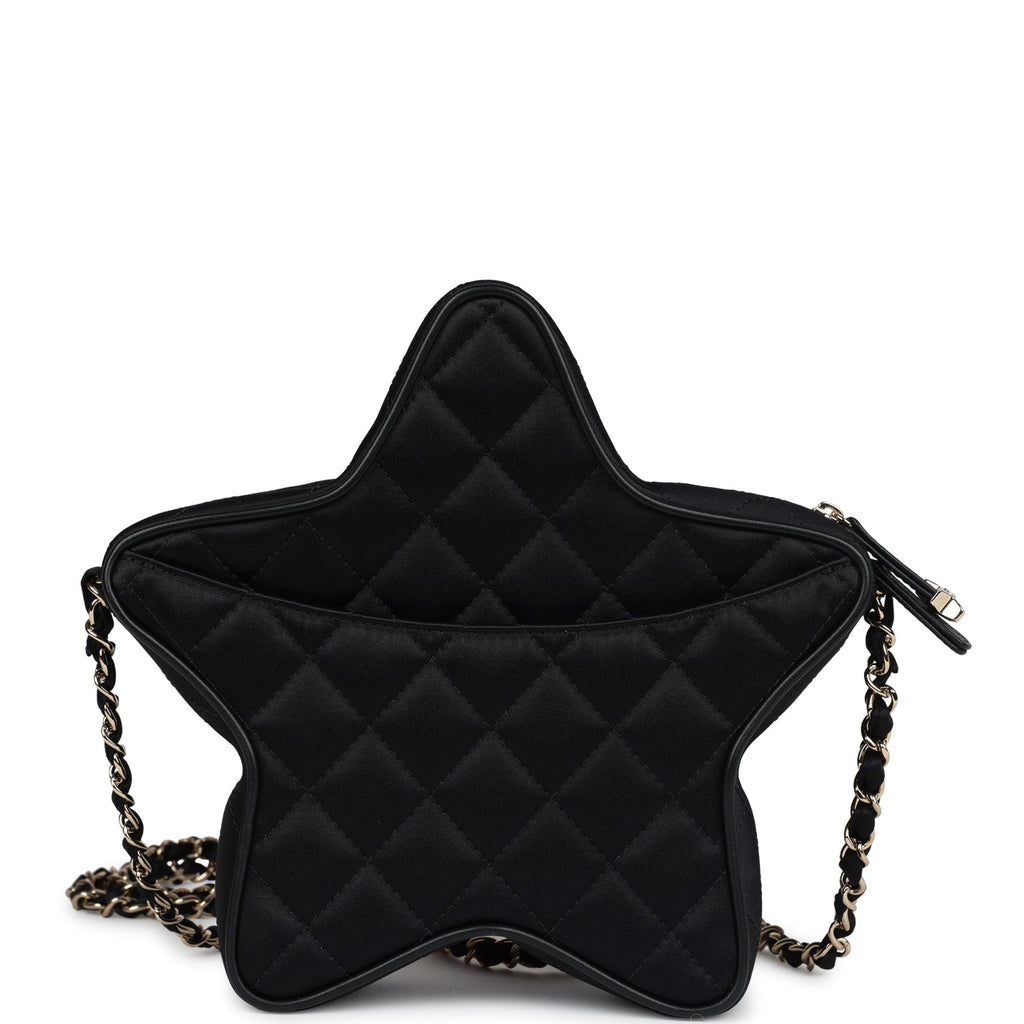 Star Bag Black Satin Light Gold Hardware