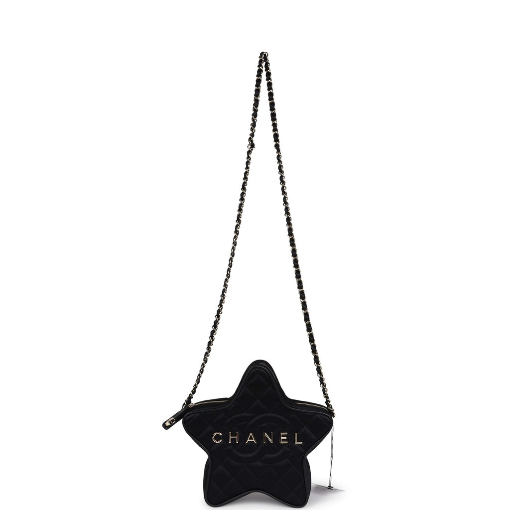 Star Bag Black Satin Light Gold Hardware